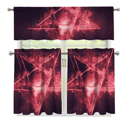 Fiery Reversed Pentagram Print 3 Piece Kitchen Curtains