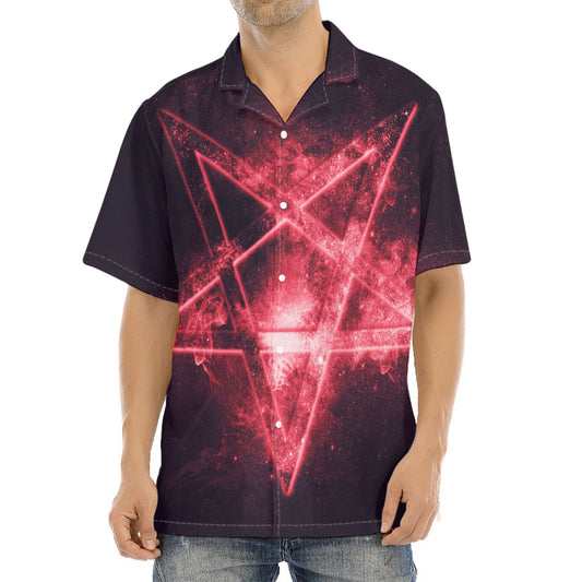 Fiery Reversed Pentagram Print Aloha Shirt