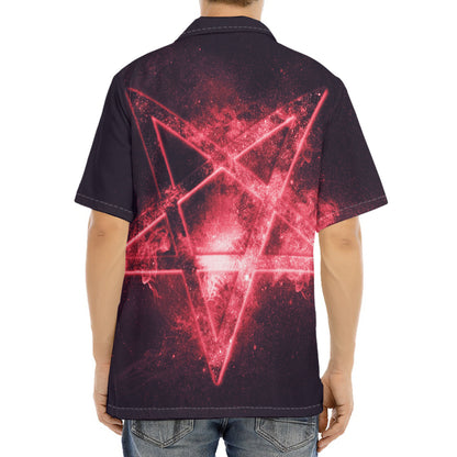 Fiery Reversed Pentagram Print Aloha Shirt