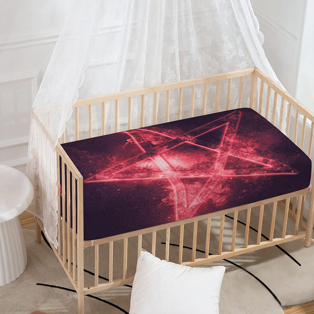 Fiery Reversed Pentagram Print Baby Crib Sheet