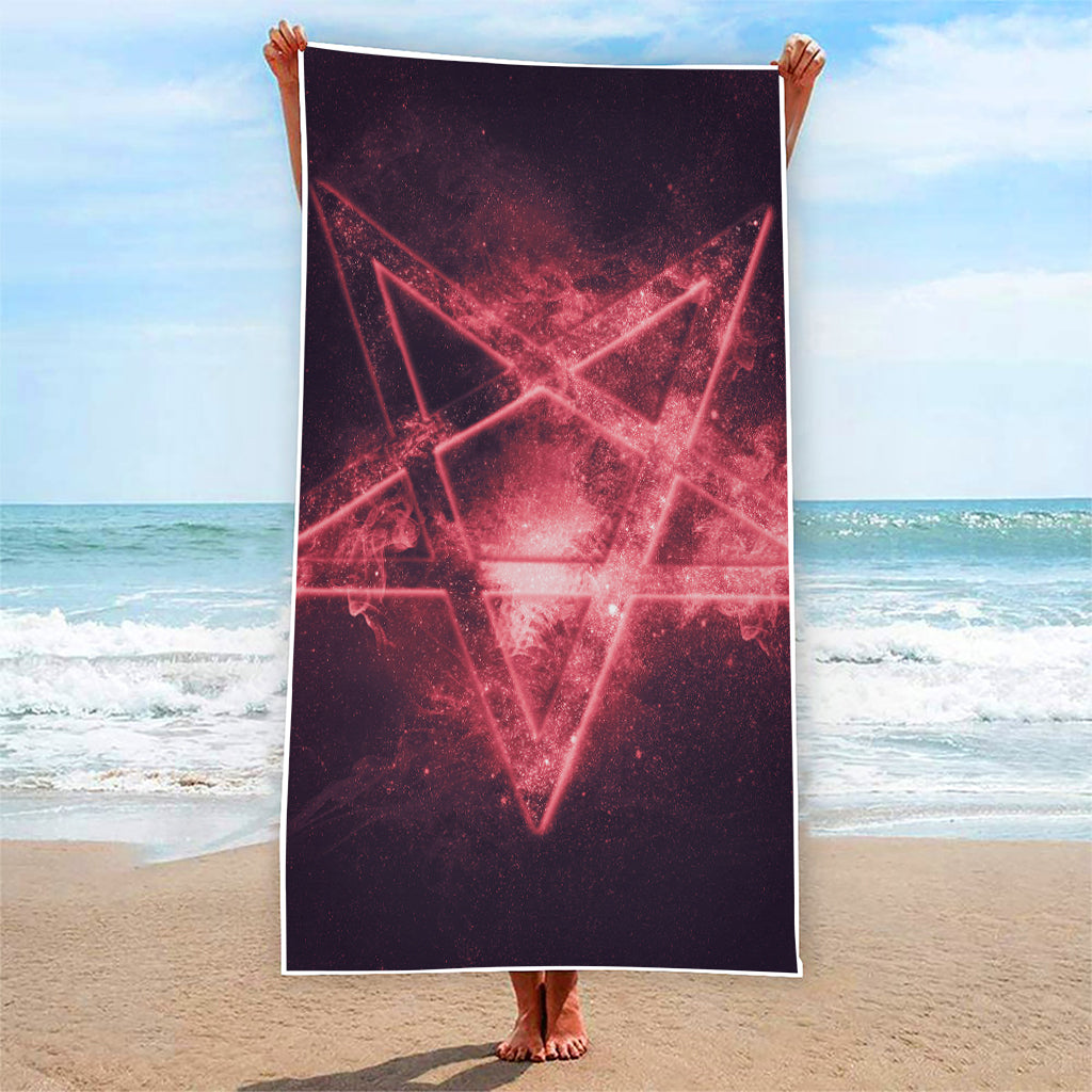 Fiery Reversed Pentagram Print Beach Towel