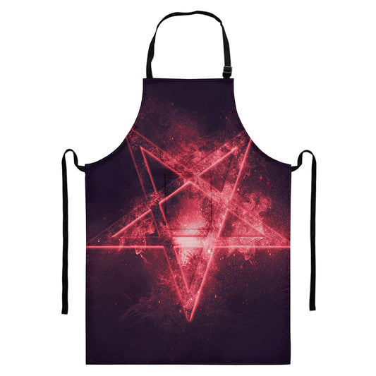 Fiery Reversed Pentagram Print Bib Apron With Pocket