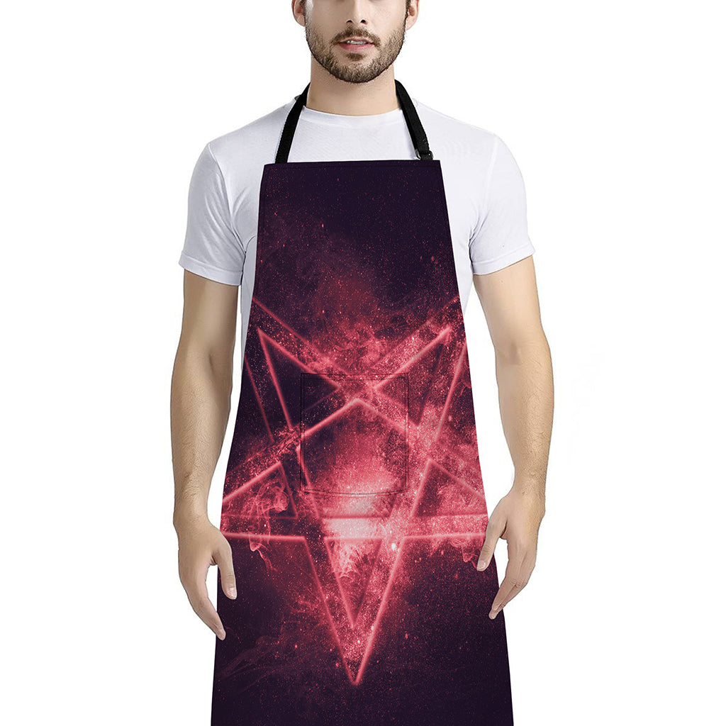 Fiery Reversed Pentagram Print Bib Apron With Pocket