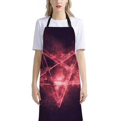 Fiery Reversed Pentagram Print Bib Apron With Pocket
