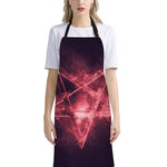 Fiery Reversed Pentagram Print Bib Apron With Pocket