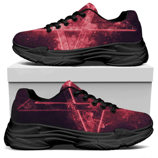Fiery Reversed Pentagram Print Black Chunky Shoes