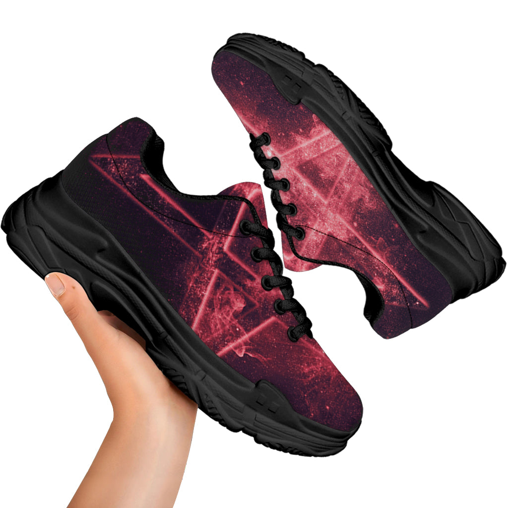 Fiery Reversed Pentagram Print Black Chunky Shoes
