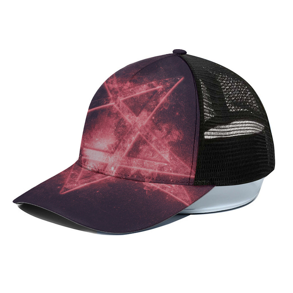 Fiery Reversed Pentagram Print Black Mesh Trucker Cap