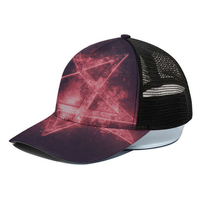 Fiery Reversed Pentagram Print Black Mesh Trucker Cap