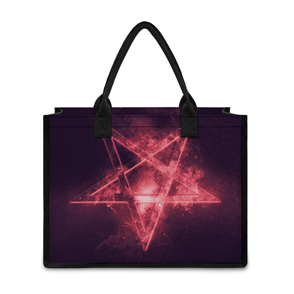 Fiery Reversed Pentagram Print Canvas Tote Bag
