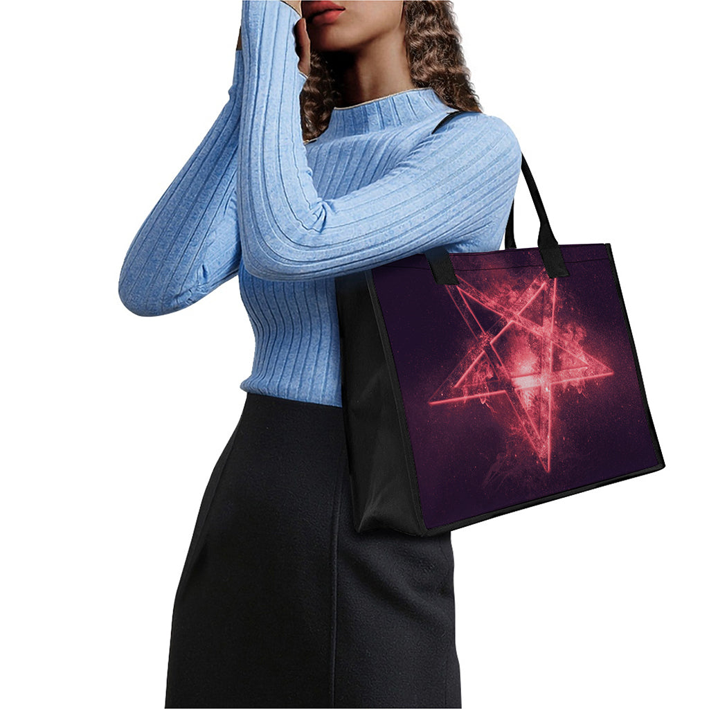 Fiery Reversed Pentagram Print Canvas Tote Bag