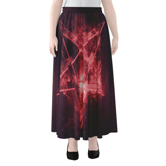 Fiery Reversed Pentagram Print Chiffon Maxi Skirt
