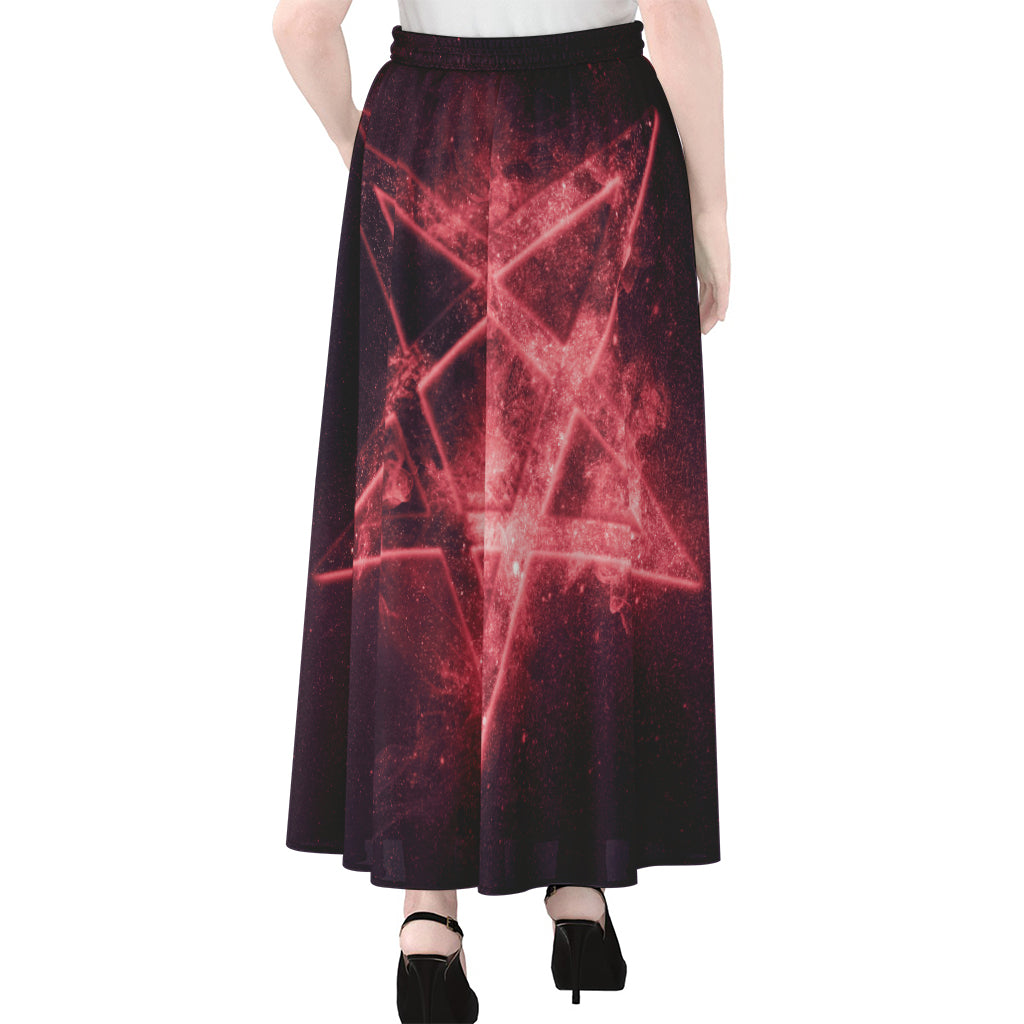 Fiery Reversed Pentagram Print Chiffon Maxi Skirt