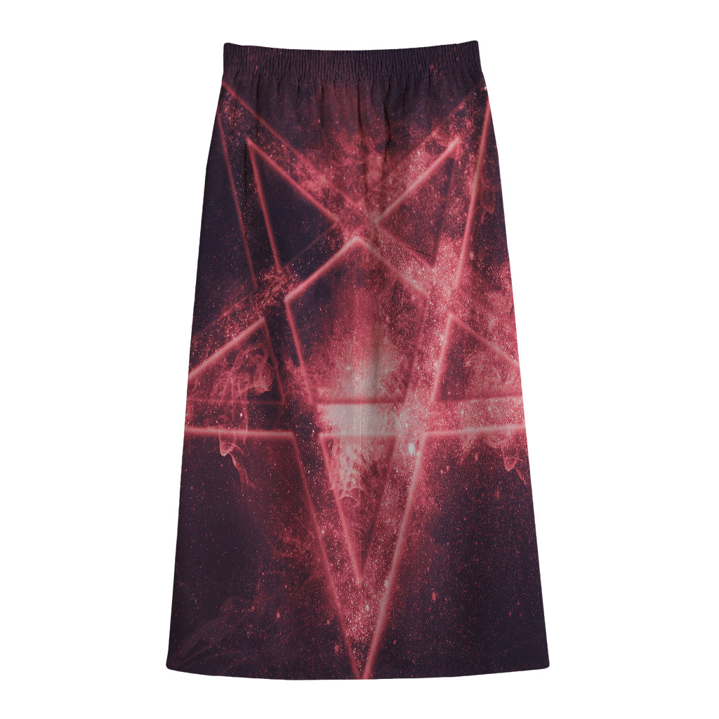 Fiery Reversed Pentagram Print Cotton Front Slit Maxi Skirt
