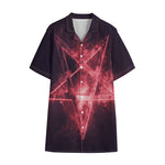 Fiery Reversed Pentagram Print Cotton Hawaiian Shirt