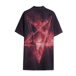 Fiery Reversed Pentagram Print Cotton Hawaiian Shirt