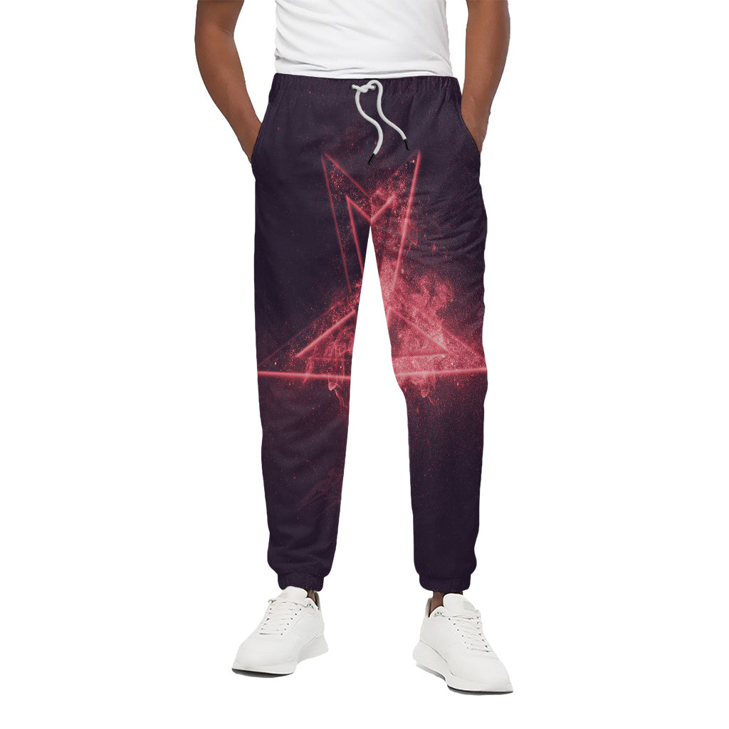 Fiery Reversed Pentagram Print Cotton Pants