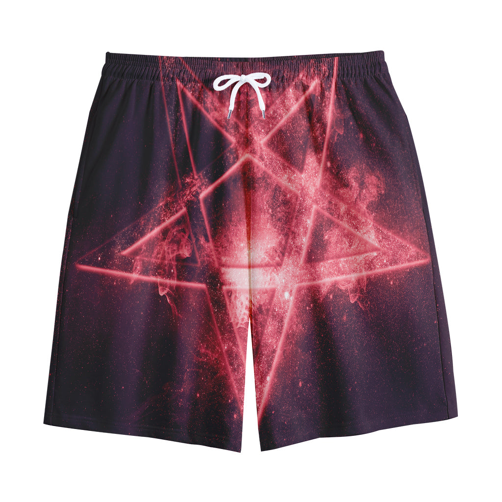 Fiery Reversed Pentagram Print Cotton Shorts