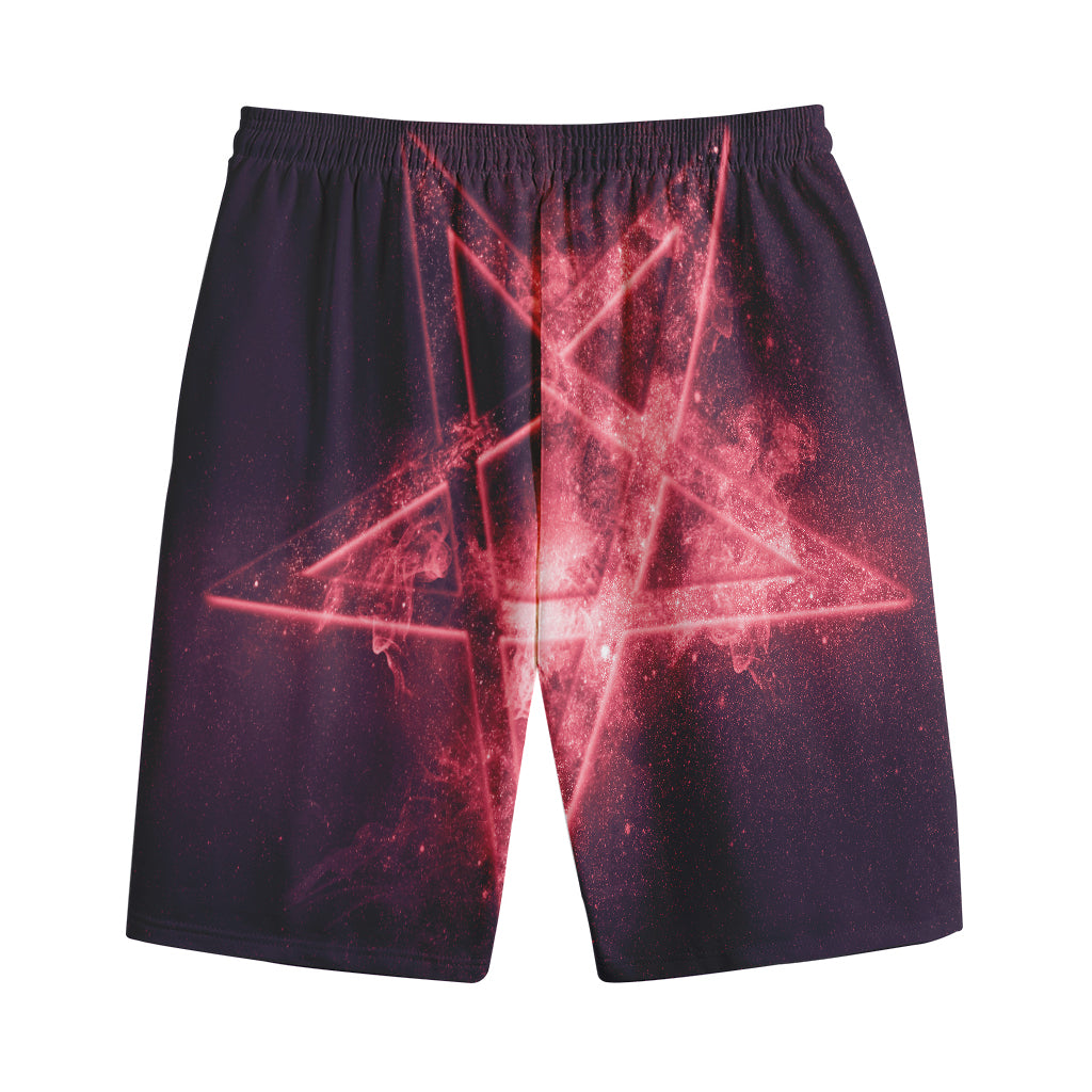 Fiery Reversed Pentagram Print Cotton Shorts