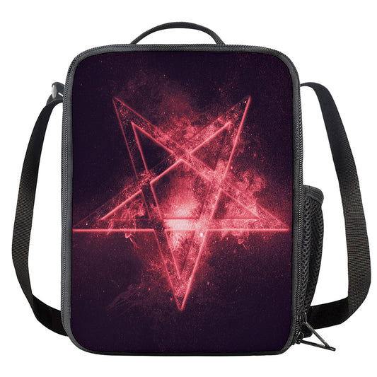 Fiery Reversed Pentagram Print Crossbody Lunch Bag