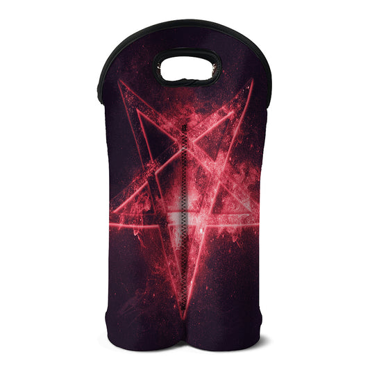 Fiery Reversed Pentagram Print Double Neoprene Wine Tote