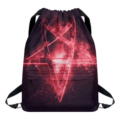 Fiery Reversed Pentagram Print Drawstring Backpack