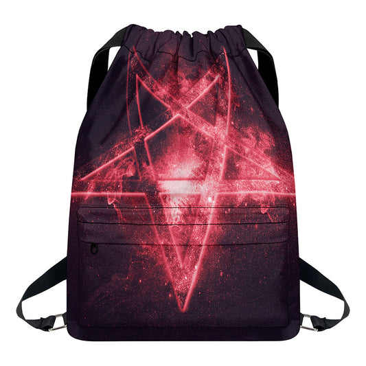 Fiery Reversed Pentagram Print Drawstring Backpack