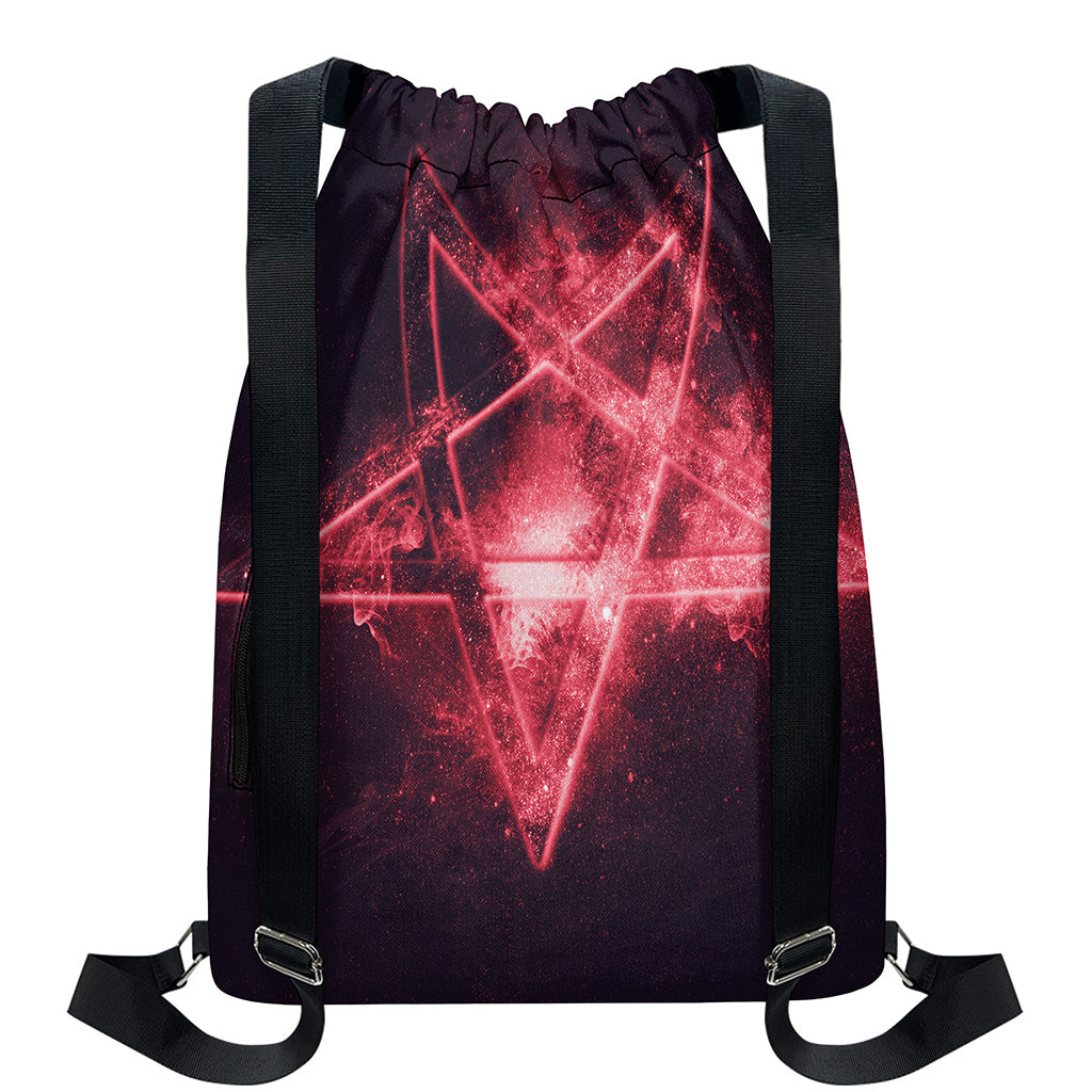 Fiery Reversed Pentagram Print Drawstring Backpack