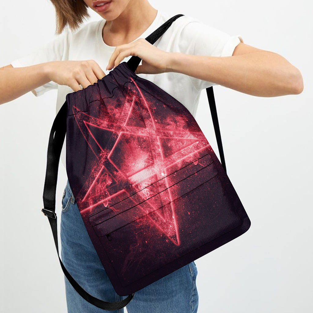 Fiery Reversed Pentagram Print Drawstring Backpack