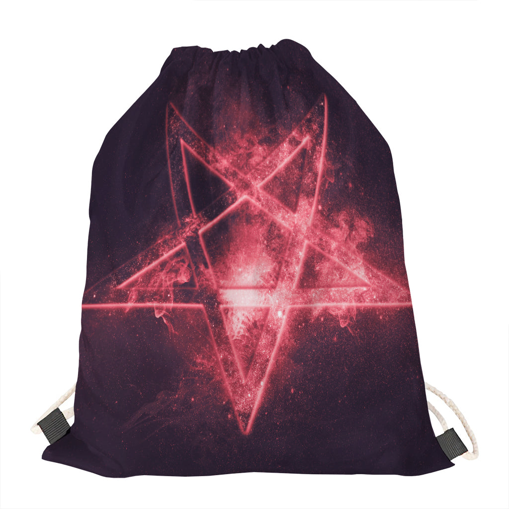 Fiery Reversed Pentagram Print Drawstring Bag