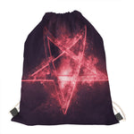 Fiery Reversed Pentagram Print Drawstring Bag