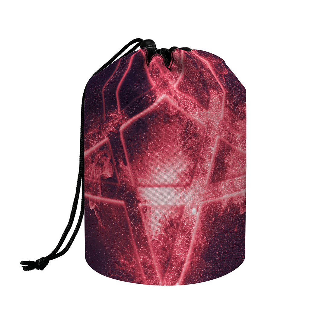 Fiery Reversed Pentagram Print Drawstring Makeup Bag
