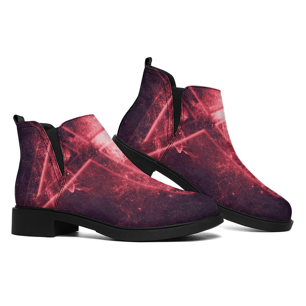 Fiery Reversed Pentagram Print Flat Ankle Boots