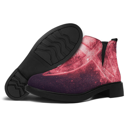 Fiery Reversed Pentagram Print Flat Ankle Boots