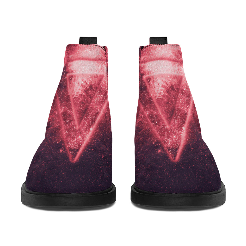 Fiery Reversed Pentagram Print Flat Ankle Boots