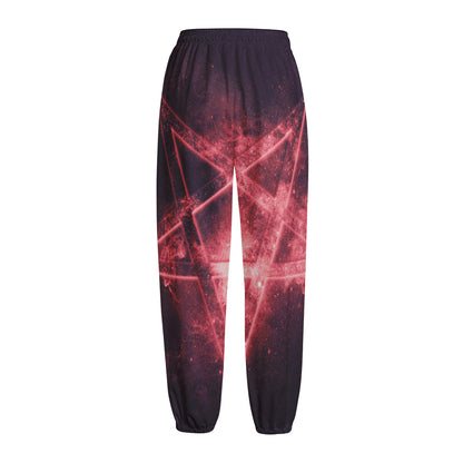 Fiery Reversed Pentagram Print Fleece Lined Knit Pants