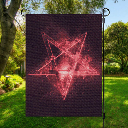 Fiery Reversed Pentagram Print Garden Flag