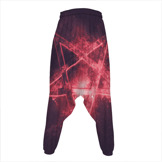 Fiery Reversed Pentagram Print Hammer Pants