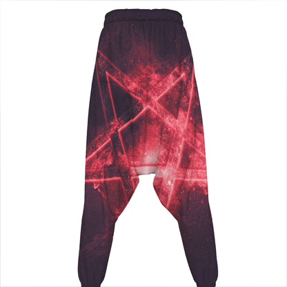 Fiery Reversed Pentagram Print Hammer Pants