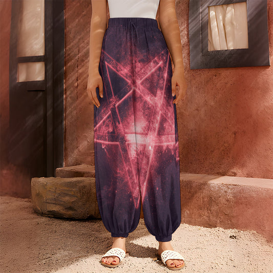 Fiery Reversed Pentagram Print Harem Pants
