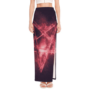 Fiery Reversed Pentagram Print High Slit Maxi Skirt