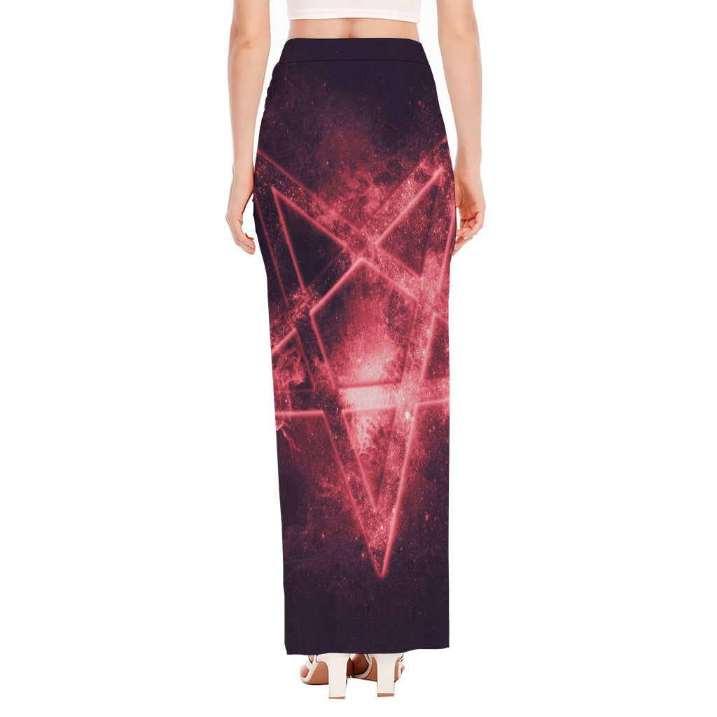 Fiery Reversed Pentagram Print High Slit Maxi Skirt