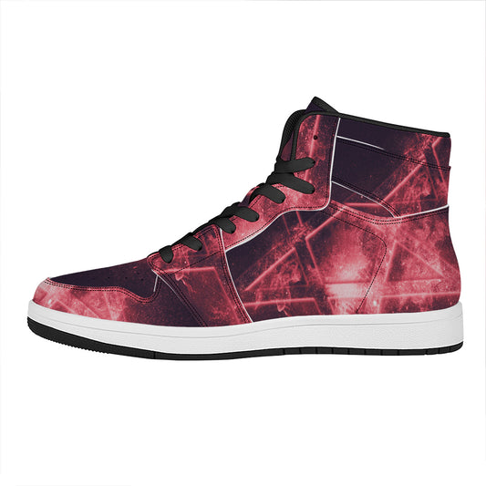 Fiery Reversed Pentagram Print High Top Leather Sneakers