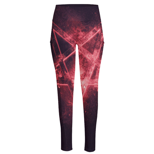 Fiery Reversed Pentagram Print High-Waisted Pocket Leggings