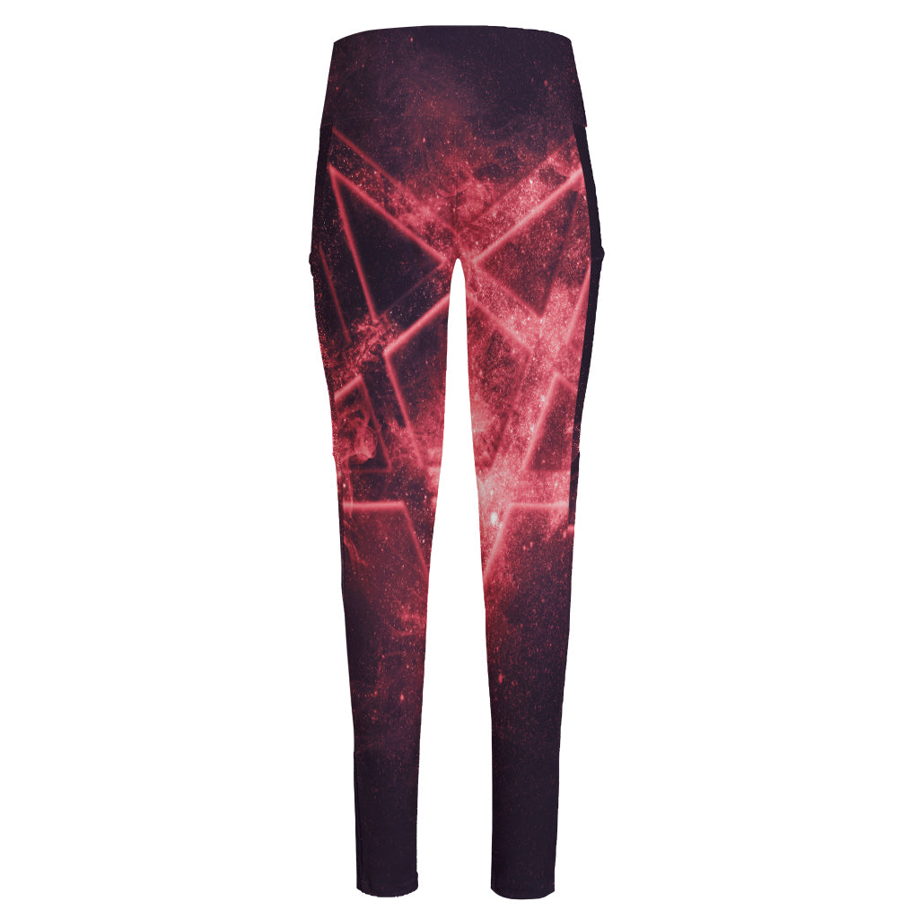 Fiery Reversed Pentagram Print High-Waisted Pocket Leggings