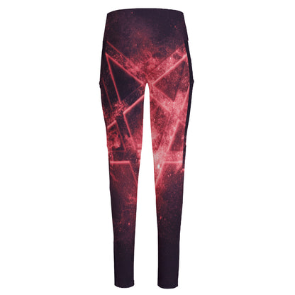 Fiery Reversed Pentagram Print High-Waisted Pocket Leggings