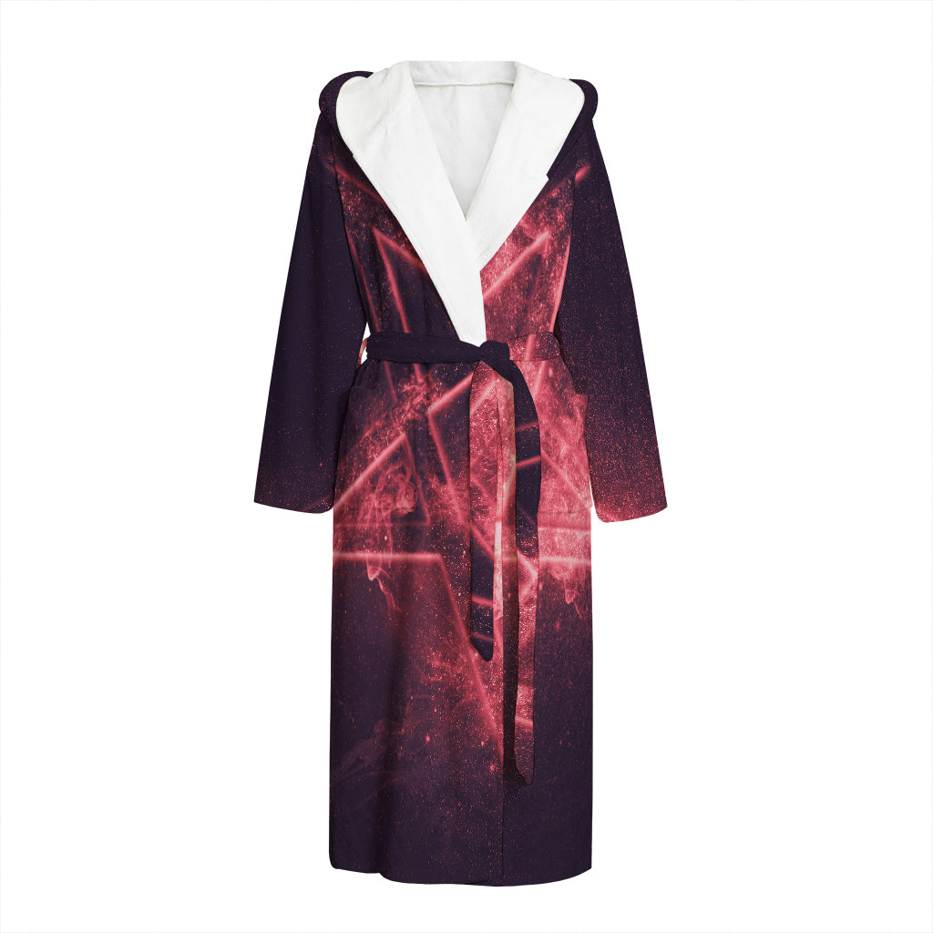 Fiery Reversed Pentagram Print Hooded Bathrobe