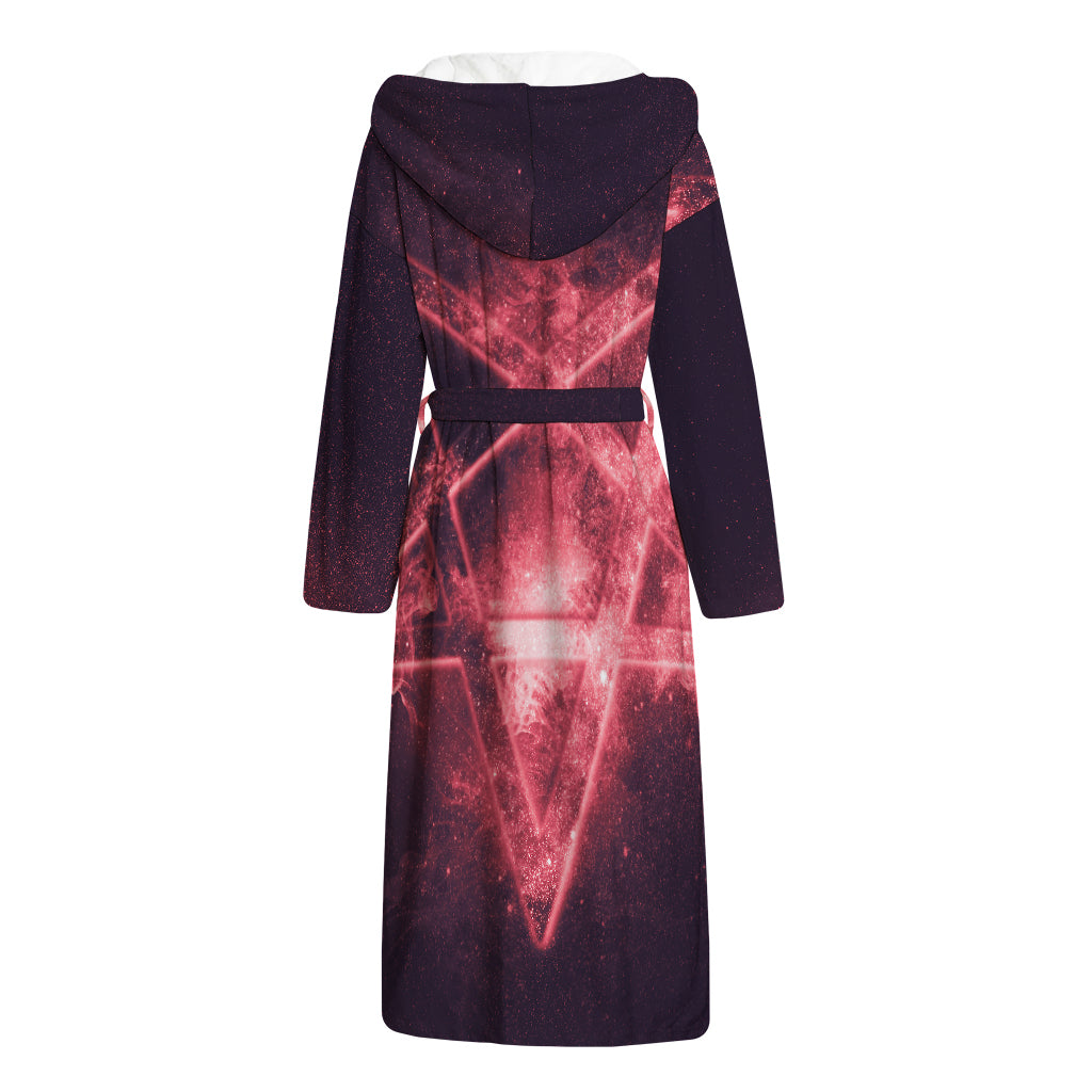 Fiery Reversed Pentagram Print Hooded Bathrobe
