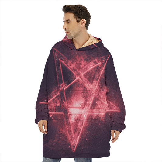 Fiery Reversed Pentagram Print Hoodie Blanket