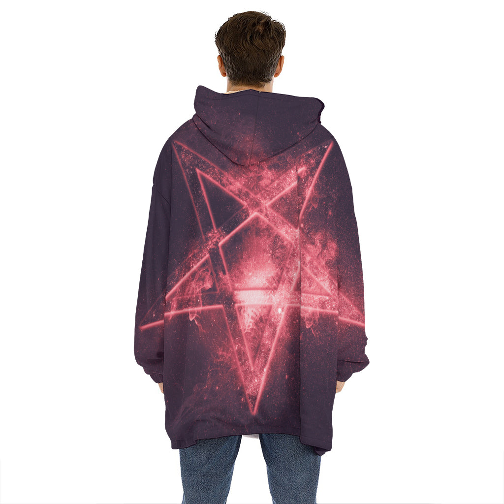 Fiery Reversed Pentagram Print Hoodie Blanket